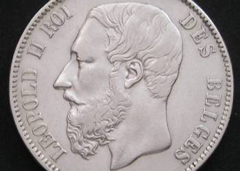 Belgia 5 franków 1870 - król Leopold II Koburg - srebro