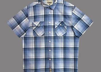 Damska koszula bawełniana kratę niebieska z krótkim rękawem Denim 40/L
