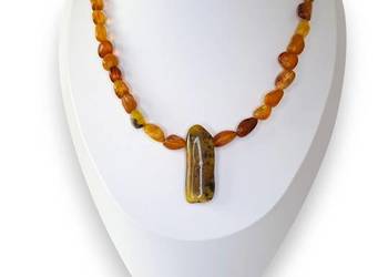 Korale bursztyn bałtycki bryłki koniakowe + unikatowa bryłka #974