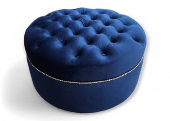 Okrągła NIEBIESKA granatowa pufa pikowana do salonu toaletki 60 cm