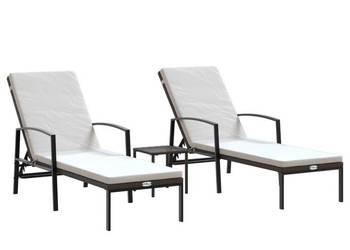 Leżaki ze stolikiem 2 szt. polirattan brązowe WM-317642