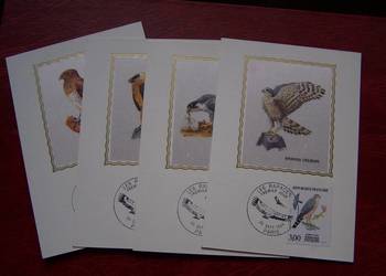 Francja 1984 MNH Mi. 2463/66 FDC na Jedwabiu Ptaki Drapieżne  a