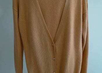 Sweter Kardigan z Angorą Długi Rozpinany Camelowy Kolor L