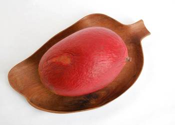 Rzeźbiona patera owoc mango, drewno teak, lata 70, vintage