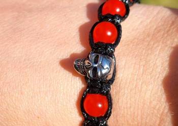 BRANSOLETKA CZASZKA STAL 316l KAMIEŃ LAWA AGAT REGULOWANA SZER 18 NA WYMIAR