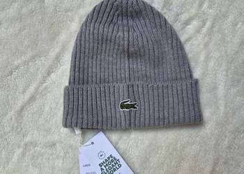 Nowa szara czapka wełniana Lacoste unisex z mętką