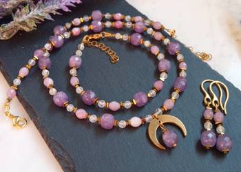 Komplet biżuterii ametyst, kunzyt, biały topaz, hematyt