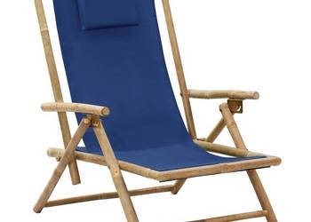 vidaXL Fotel rozkładany, granatowy, bambus i tkanina(SKU:313025)