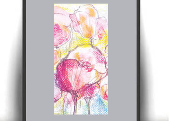 pastelowy obrazek A4, łąka plakat do domu, boho plakat kwiat