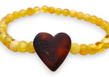 Bransoletka z bursztynu, BURSZTYN bałtycki mleko, serce koniak #877