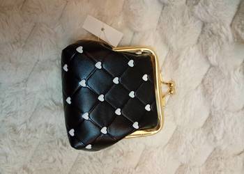 Czarna portmonetka w białe serduszka, Portfel portfelik/NOWY