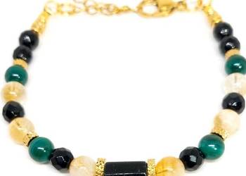 BRANSOLETKA ZŁOTA STAL 316L KAMIEŃ NATURALNY MALACHIT CYTRYN ZAPIĘCIE