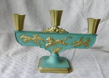 Świecznik art deco  złoto/zielony Stjärnmetall Szwecja 498