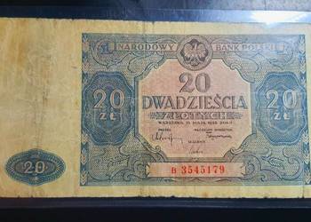 UNIKAT !!! 20 złotych 1946 s. B (małe) kolor niebieski !!!
