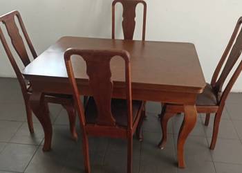 Stół rozkładany z 4 krzesłami, dębowe, antyk, stuletnie.