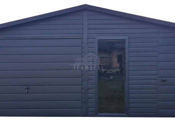 Garaż blaszany 6x5,8m Brama uchylna drzwi okno blachodachówka TS1145