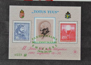 Znaczki. Papież Jan Paweł II Węgry **  Blok przedrukowy