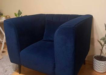 Nowoczesny, granatowy fotel + poduszka