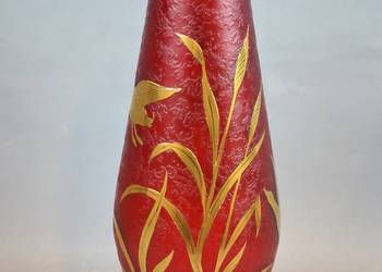 Wazon ze szkła trawionego, dzikie gęsi,  wys. 30cm ok 1900r