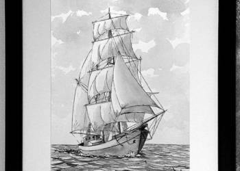 Rysunek Brygantyna 30x40/21x30 nowy Ręcznie wykonany tuszem i lawowany