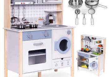 Drewniana kuchnia dla dzieci dźwięki LED piekarnik pralka akcesoria kuchen…