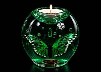 Ekskluzywny Szklany Świecznik Gilde Dreamlight – Zielony Motyl (Handmade)