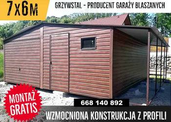 Praktyczny Garaż Blaszany 7x6 / ORZECH /Garaże Blaszane - GRZYWSTAL