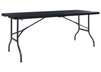 Składany stolik, czarny 180x75x72 cm, HDPE, imitacja rattanu（48831）