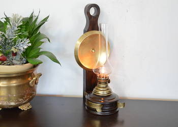 lampa naftowa kinkiet drewno do zawieszenia stara