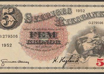 Szwecja 5 koron 1952 - O,27  - stan 1/2