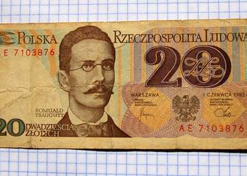BANKNOT - 20 ZŁOTYCH 1982 ROK ( SERIA : AE 7103876 )