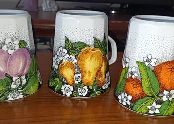 intage!Zestaw  6 Szt. Kubków Owoce! Chodzież!  1964r. Porcelany, Porc