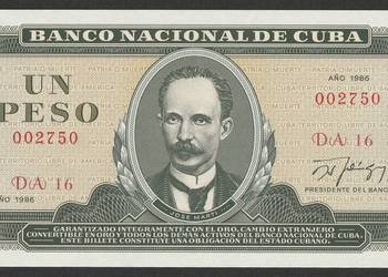 KUBA 1 PESO 1986 - JOSE MARTI - STAN BANKOWY UNC