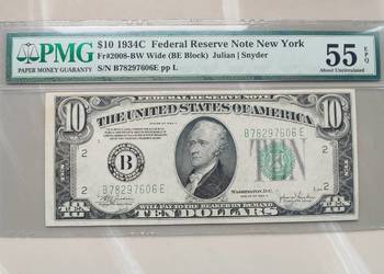 Banknot  USD 10 $ 1934C PMG 55 NEW YORK.