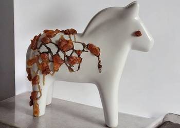 Koń Figurka Konik ceramiczny, ręcznie malowany zdobiony - BURSZTYN