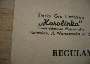 Starocie z PRL - GRY Karolinka śląska gra liczbowa REGULAMIN z 1960r UNIKAT