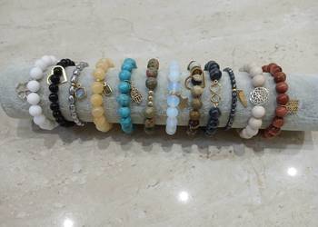 Bransoletki damskie, rozmiar dowolny, Labradoryt, Opal, Agat, Onyks 12 stuk