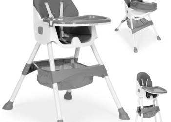 Fotelik krzesełko do karmienia dzieci tacka kosz 5-punktowe pasy szary ECO…