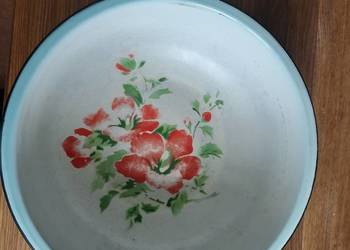 Stara emaliowana miska z PRL-u motyw kwiaty