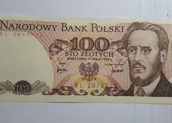 Ekstremalnie rzadki ! 100 złotych 1976 s. BL UNC/UNC-