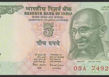 INDIE 5 RUPEES 2009 - MAHATMA GANDHI - STAN BANKOWY UNC