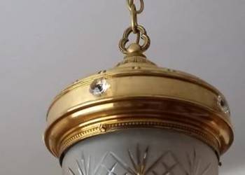 Lampa wisząca z mosiądzu - kryształowy klosz