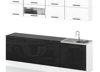 Meble Kuchenne Modułowa Pojemna Kuchnia Robo Lux 2.6m Biały Czarny Połysk