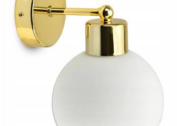 Lampa Ścienna Kinkiet Złoty Szklana Kula Biały Mat