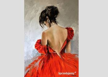 Kowalik - W czerwieni - 60x80cm Obraz Olejny Dziewczyna Kobieta