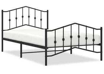 Metalowa rama łóżka z wezgłowiem i zanóżkiem czarna 107x203cm