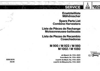 Deutz Fahr M900, M922, M980, M1002, M1080 katalog części