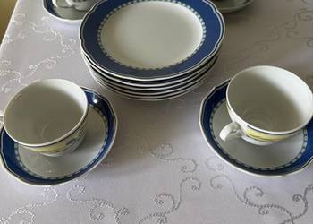 Serwis TCM Porcelana Niemiecka Biało-Niebieska 14 el. Filiżanki i Talerze