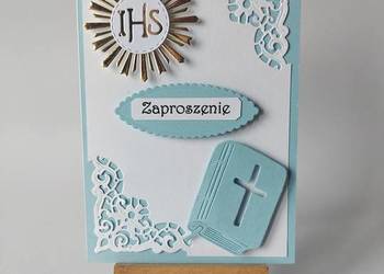 ZAPROSZENIA KOMUNIA CHŁOPIEC IHS Z KSIĄŻKĄ C6 BŁĘKIT - BIEL