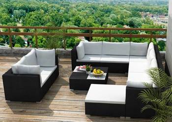 10-cz. zestaw mebli do ogrodu, poduszki, rattan PE, czarny(SKU:41876)
